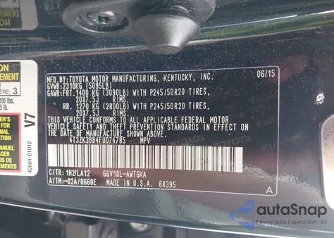 2015 Toyota Venza Xle V6 из США, поврежденный, VIN 4T3ZK3BB4FU074785